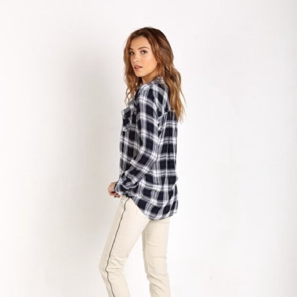 Anthropologie Ash and Ember Button Down Front Shirt Flannel Plaid Black Size S - Picture 5 of 14